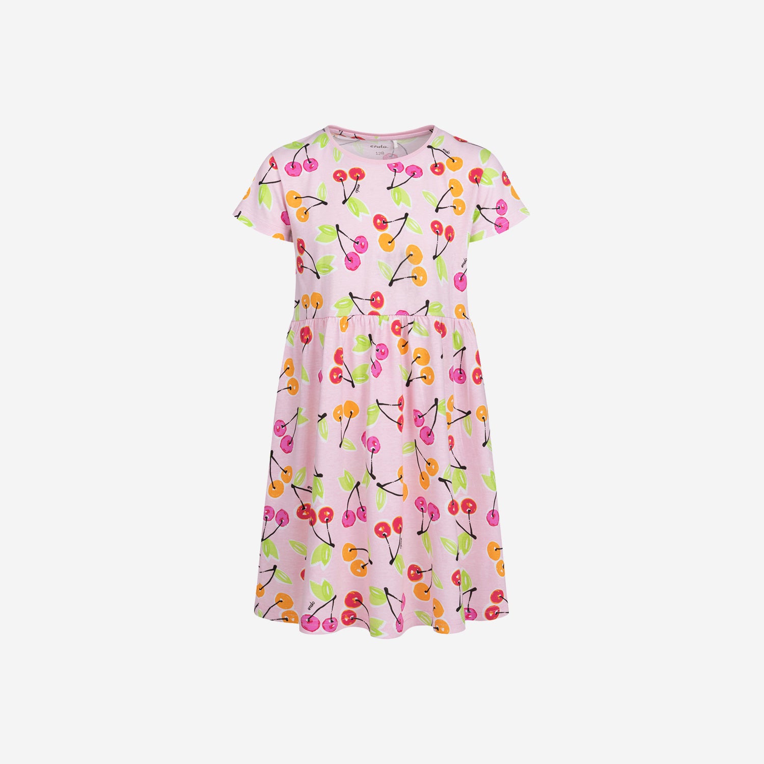 Short-sleeved dress for girls with cherries, 2-8 years old