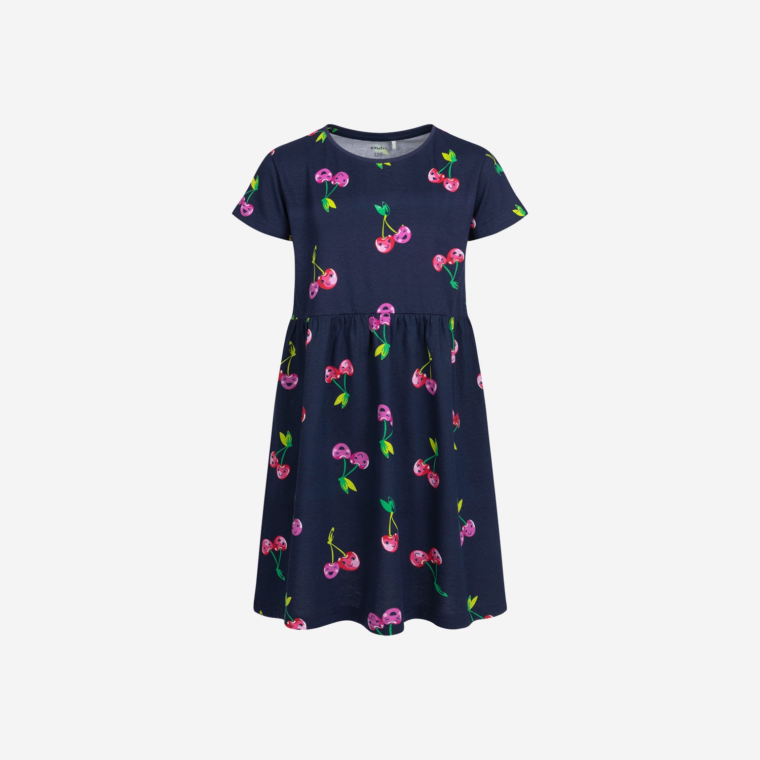 Short-sleeved dress for girls with cherries, 2-8 years old