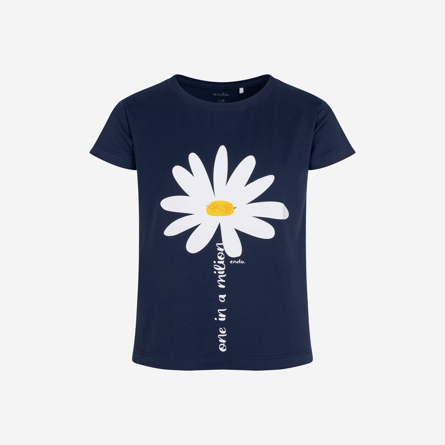 Short-sleeved T-shirt for girls, with a floral motif, navy blue, 3-8 years old