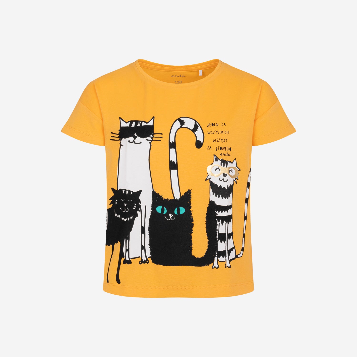 T-shirt z krótkim rękawem dla dziewczynki, z kotami, 3-8 lat