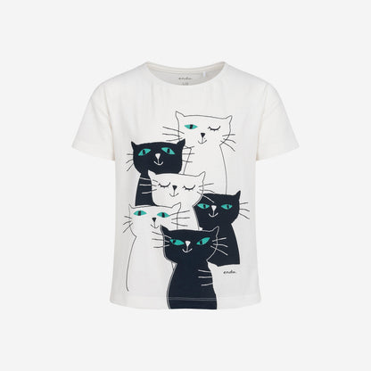 Short-sleeved T-shirt for girls, with cats, white, 3-8 years old
