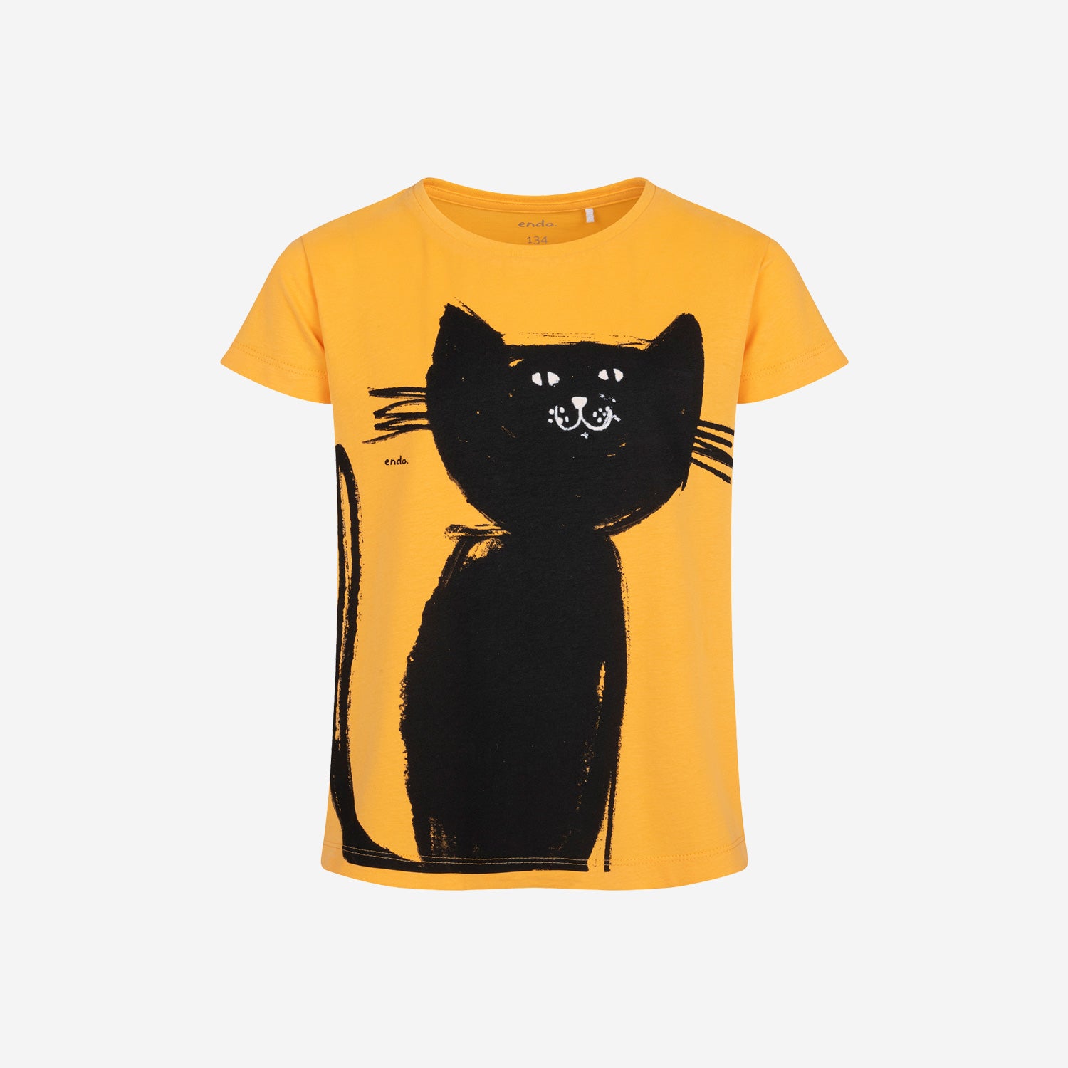 Short-sleeved T-shirt for girls, with a cat, orange, 9-13 years old