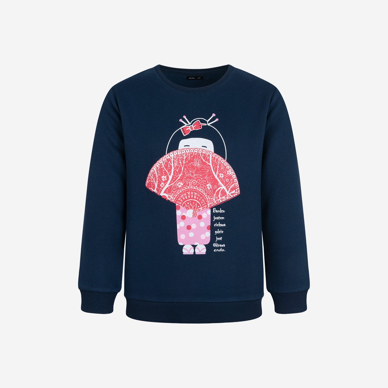 Bluza dla dziewczynki, z motywem gejszy, granatowa 3-8 lat