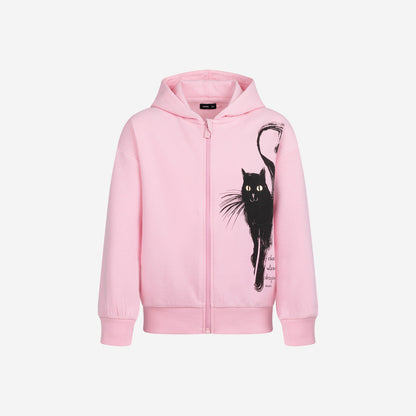 Pink Zip-Up Hoodie for Girls, with a Cat, 3-8 Years