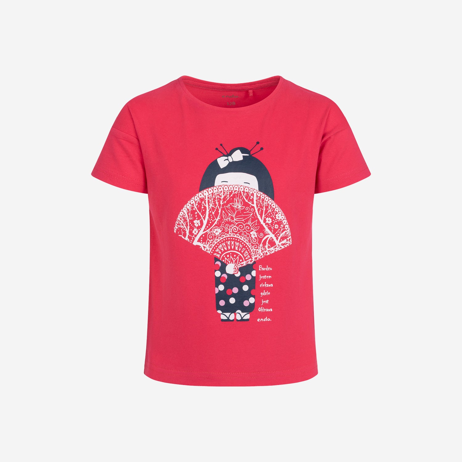 T-shirt z krótkim rękawem dla dziewczynki, z motywem gejszy, czerwony 3-8 lat