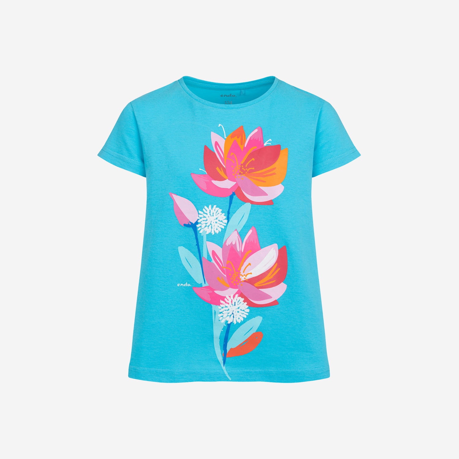 Short-sleeved T-shirt for girls, with a floral motif, blue, 9-13 years old
