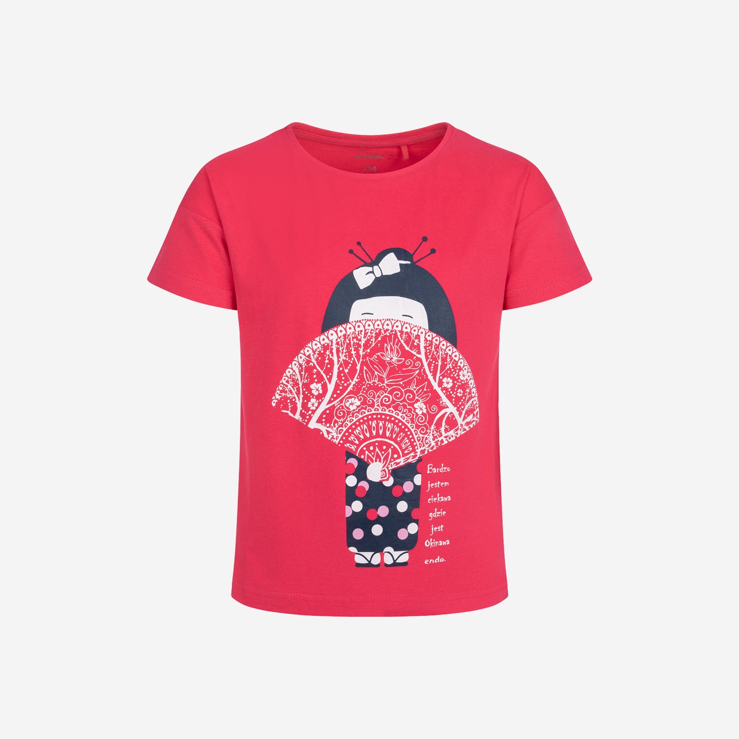 Short-sleeved t-shirt for girls, with a geisha motif, pink, 9-13 years old