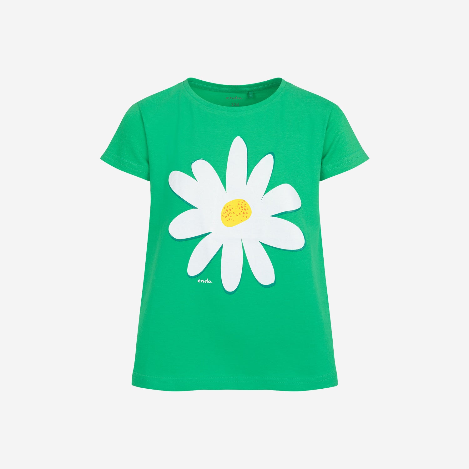 Short-sleeved T-shirt for girls, with a daisy, green, 9-13 years old