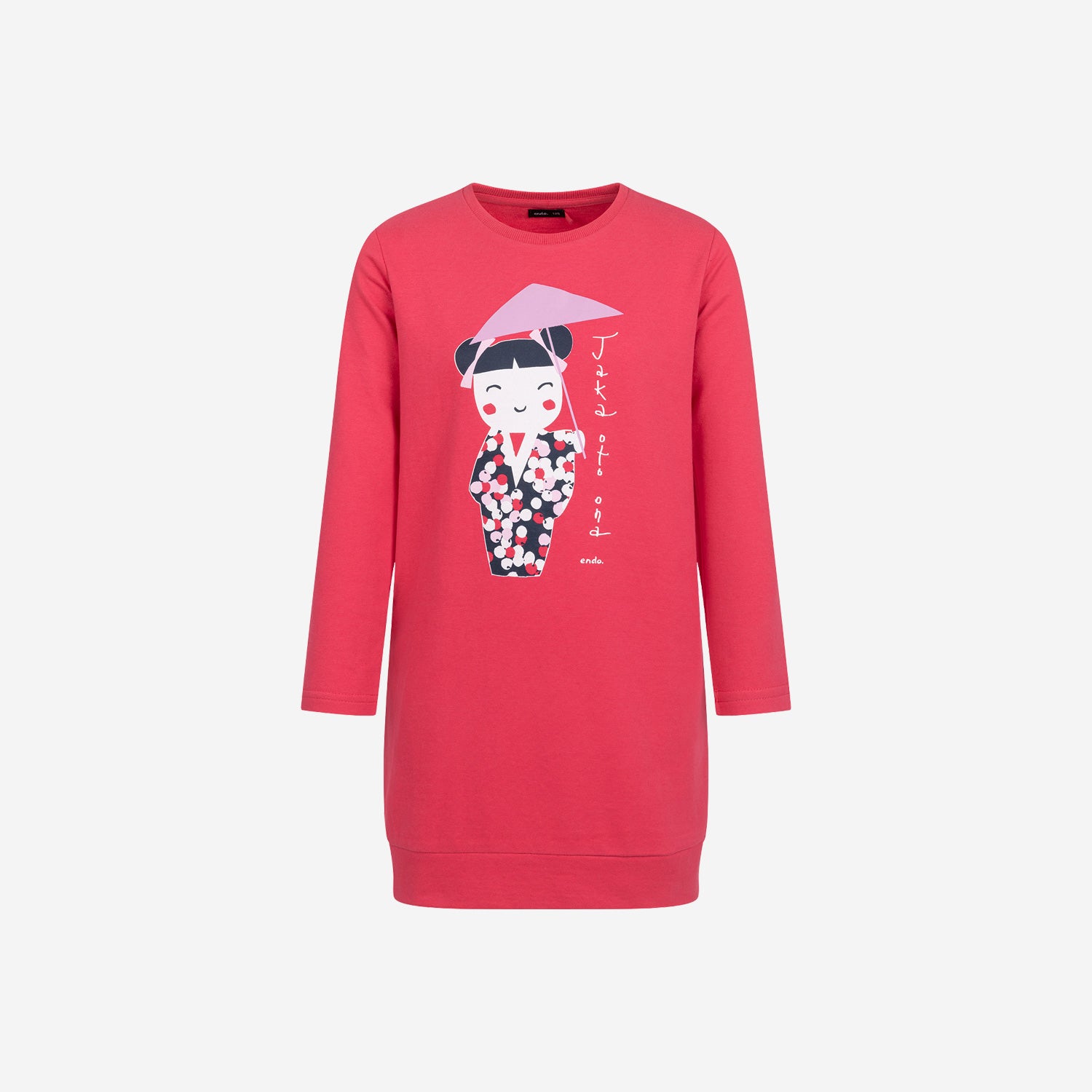 Geisha-themed dress for girls, pink, 3-8 years old