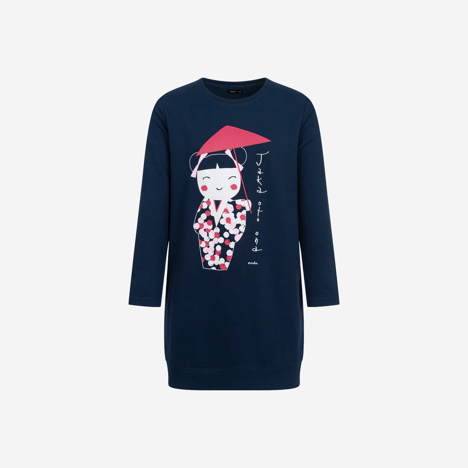 Navy blue dress for girls, geisha motif, 9-13 years old