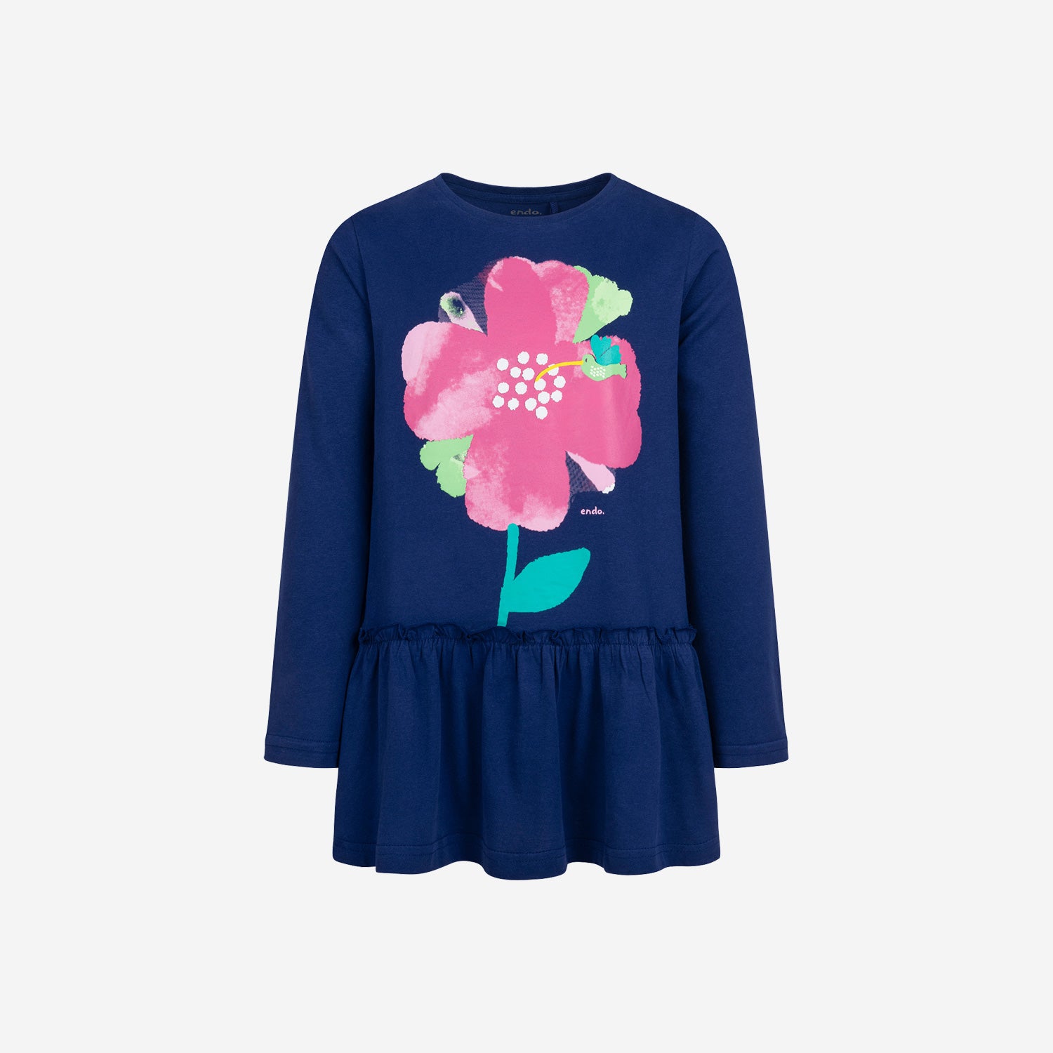Tunic for girls, with a floral motif, navy blue, 9-13 years old