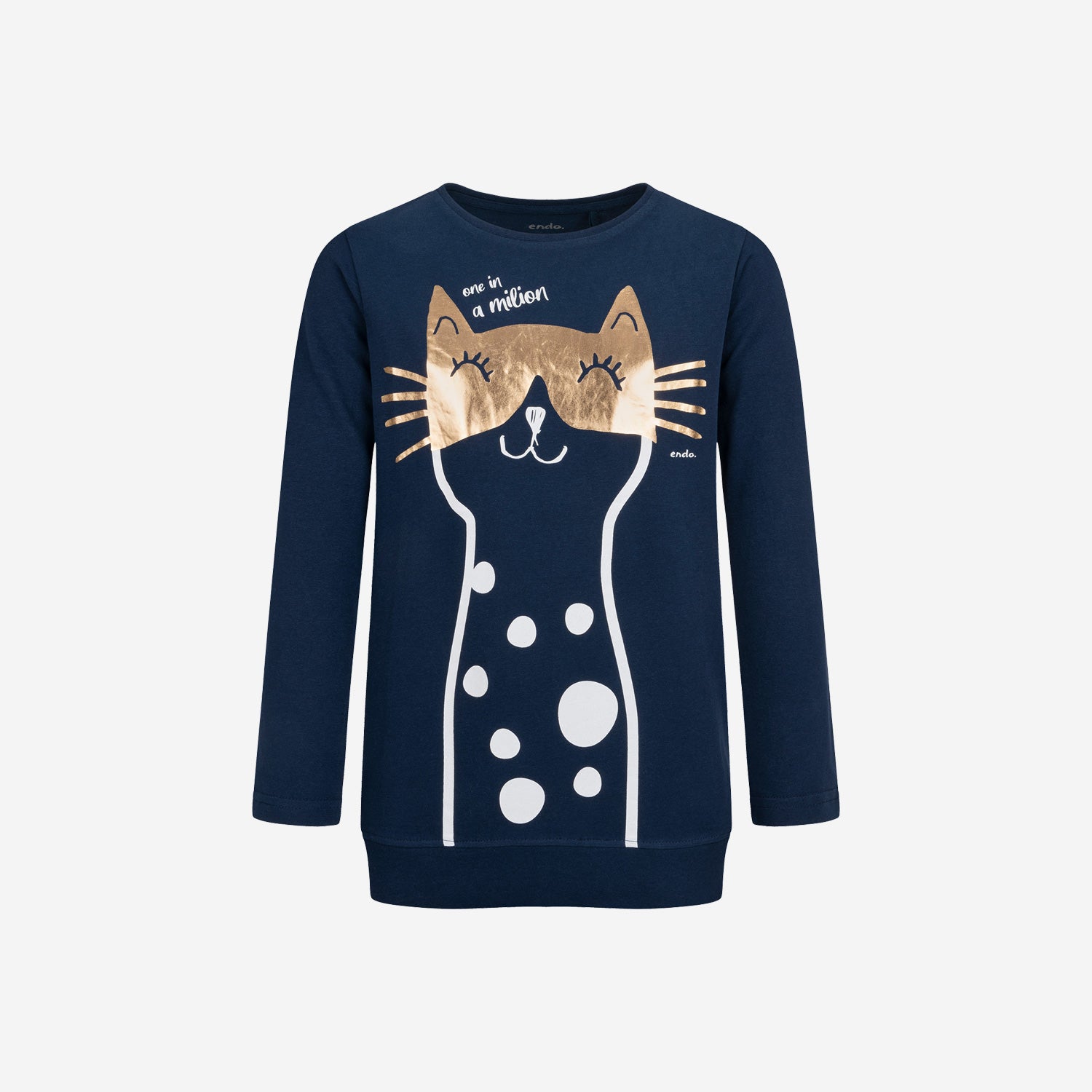 Tunic for girls, with a cat motif, navy blue, 9-13 years old