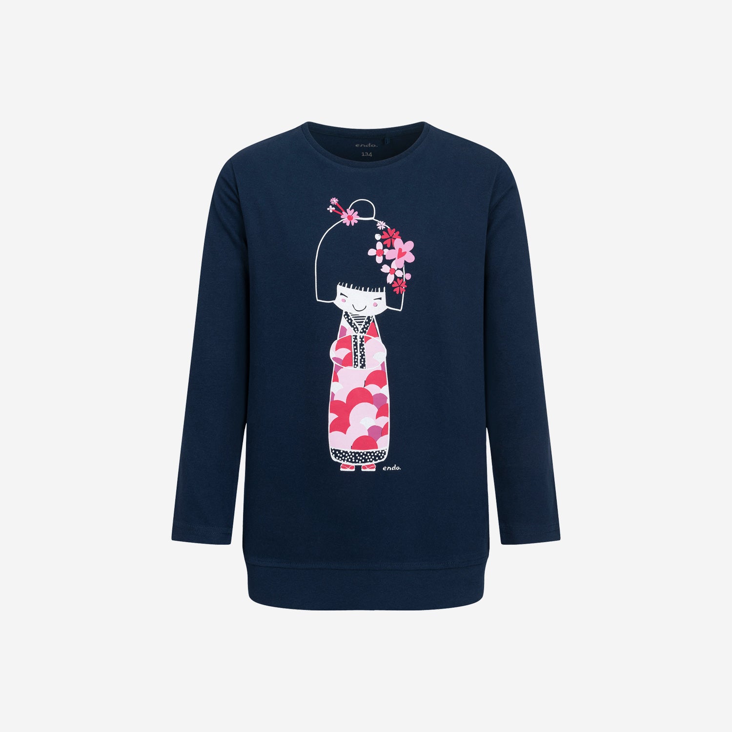 Navy blue geisha pattern tunic for girls, 9-13 years old