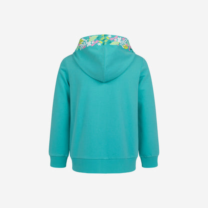 Long-sleeved floral zip-up sweatshirt for girls, green, 3-8 years old