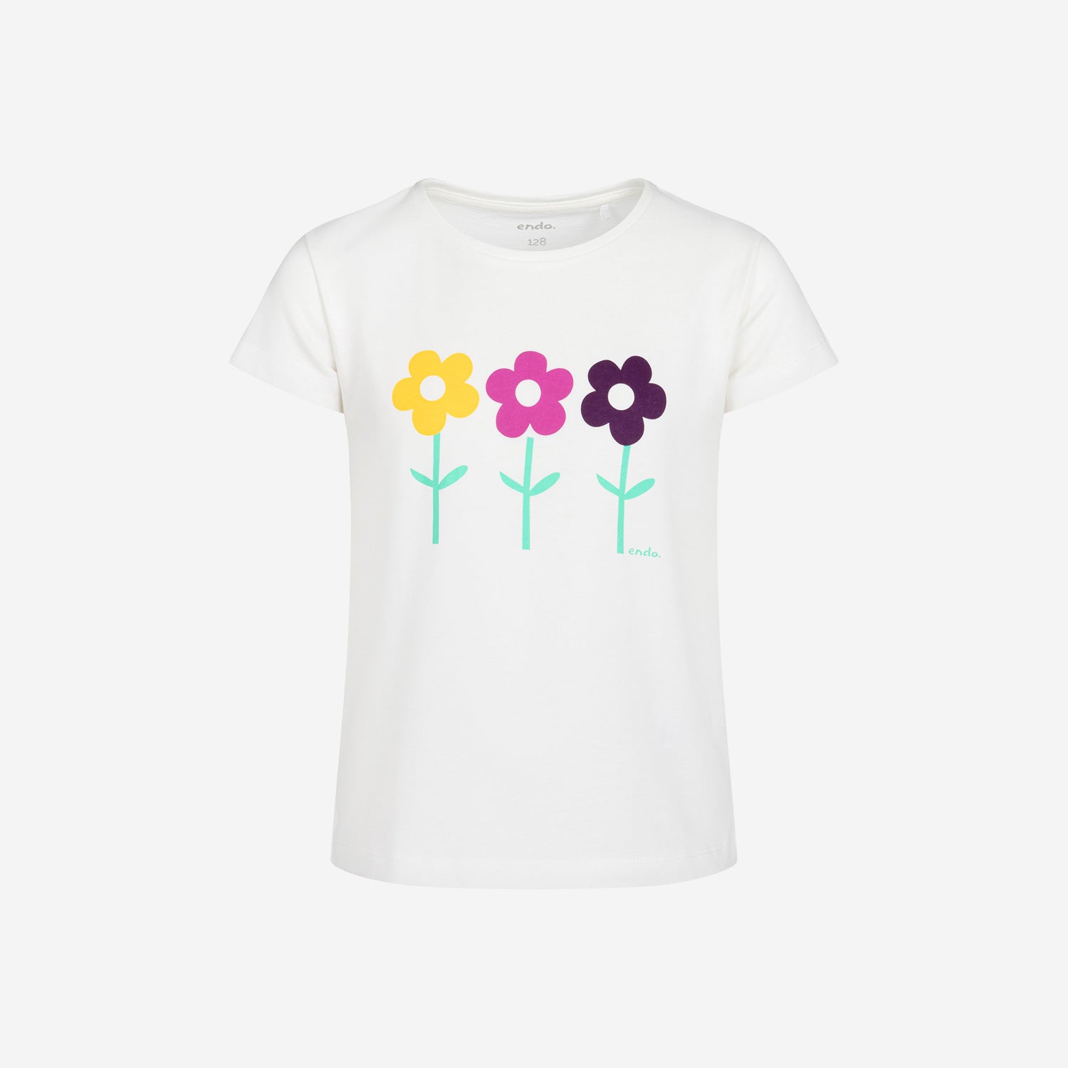 T-shirt z krótkim rękawem dla dziewczynki z kwiatami, biały 3-8 lat