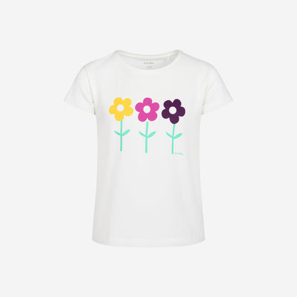 T-shirt z krótkim rękawem dla dziewczynki z kwiatami, biały 3-8 lat