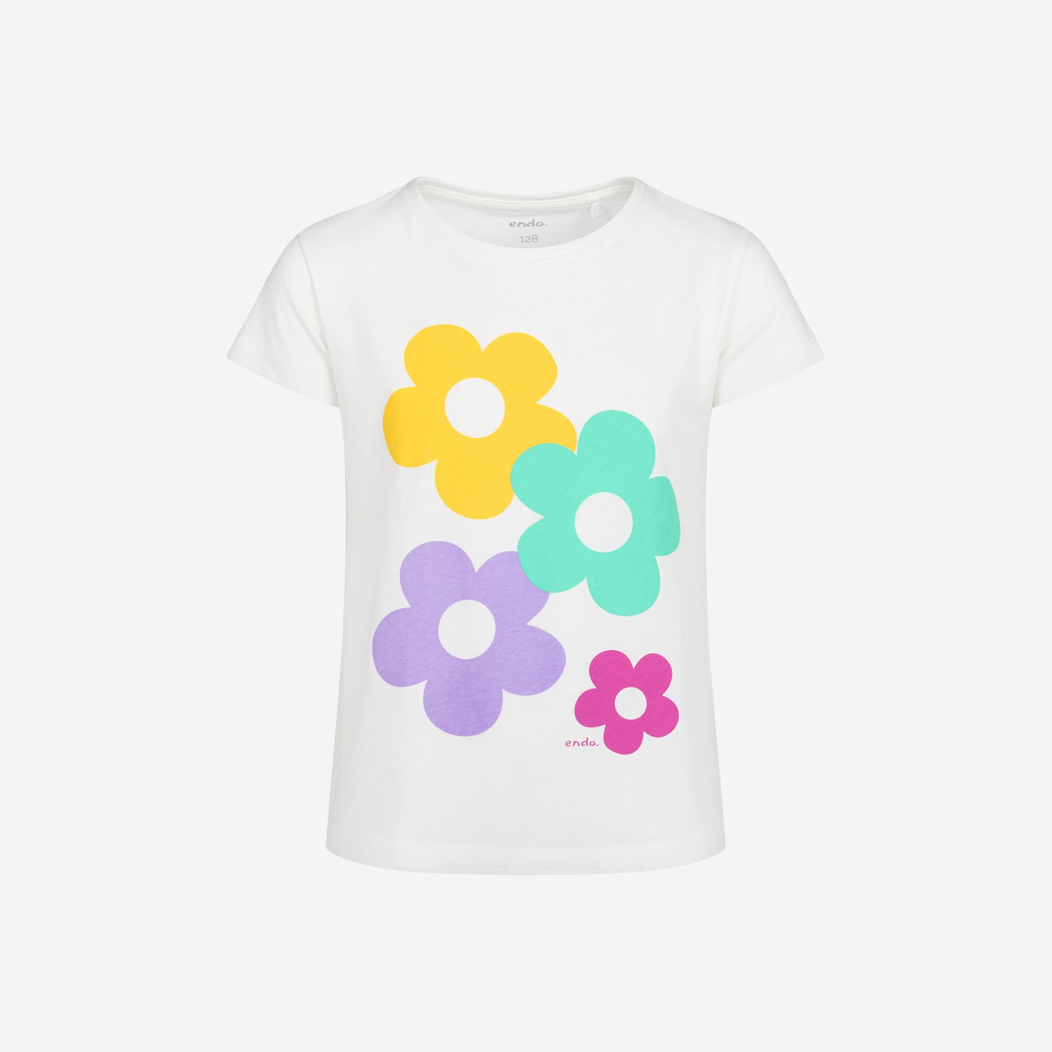 T-shirt z krótkim rękawem dla dziewczynki z kwiatami, biały 3-8 lat