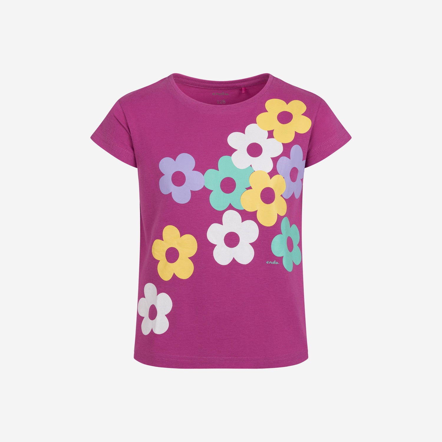 T-shirt z krótkim rękawem dla dziewczynki, z motywem kwiatowym, różowy 3-8lat