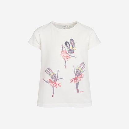 Short-sleeved T-shirt for girls, with rabbits, white, 3-8 years old