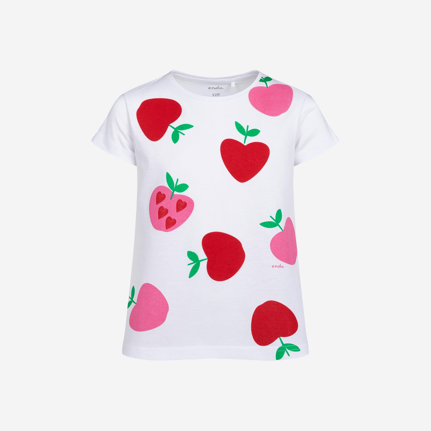 T-shirt z krótkim rękawem dla dziewczynki, z jabłkami, biały 3-8 lat