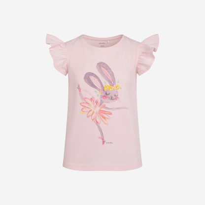 T-shirt z krótkim rękawem dla dziewczynki, z baletnicą, różowa 3-8 lat