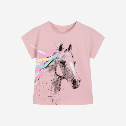 T-shirt z krótkim rękawem dla dziewczynki, z koniem 3-8 lat