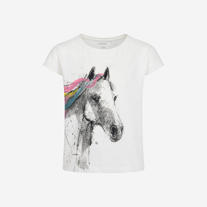 T-shirt z krótkim rękawem dla dziewczynki, z koniem 3-8 lat