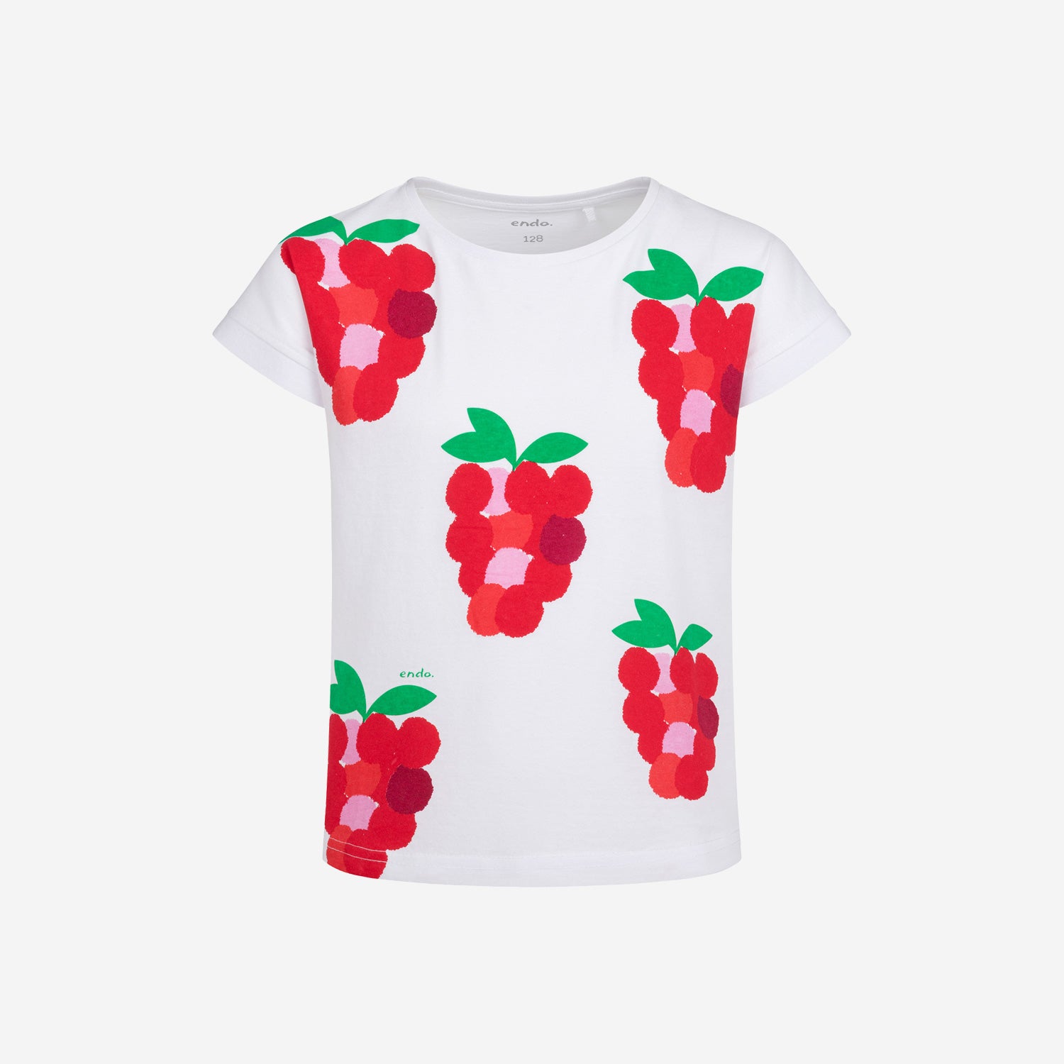 T-shirt z krótkim rękawem dla dziewczynki, z malinami, biały 3-8 lat