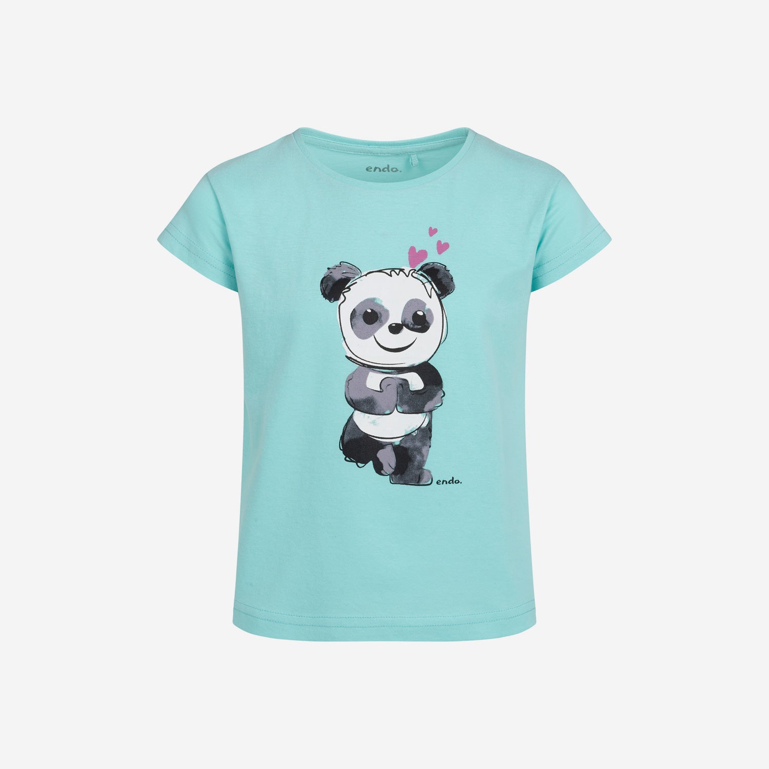 Short-sleeved T-shirt for girls, with a panda bear, blue, 9-13 years old