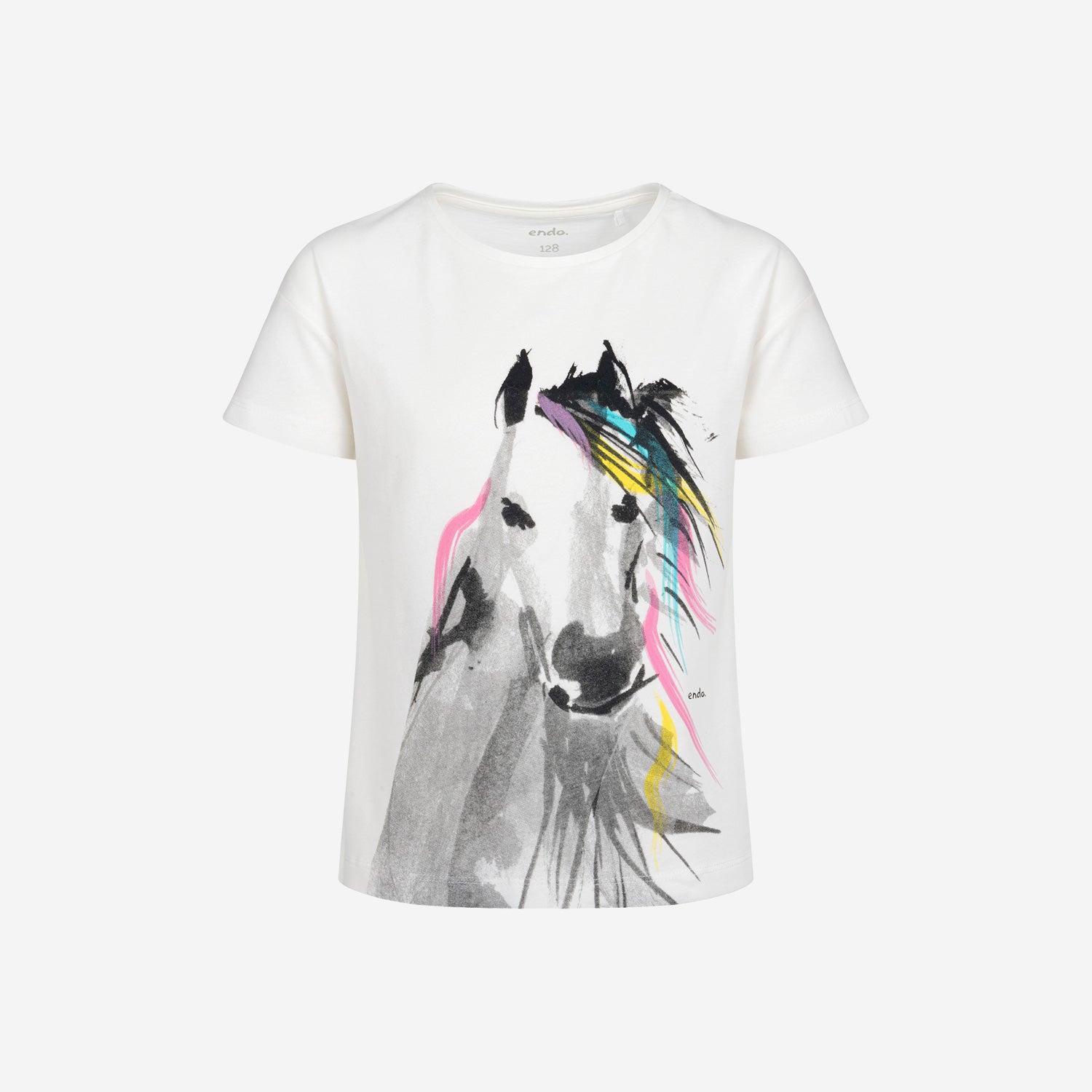 Short-sleeved T-shirt for girls, with a ponytail, white, 3-8 years old