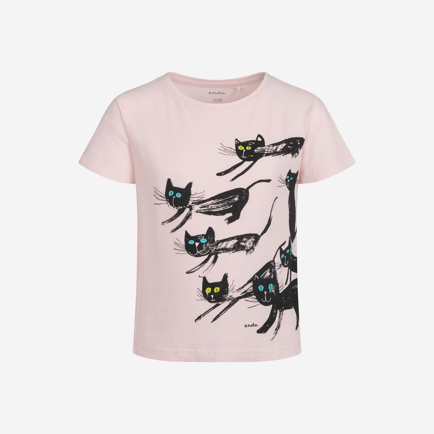 T-shirt z krótkim rękawem dla dziewczynki, z kotami, różowy 9-13 lat