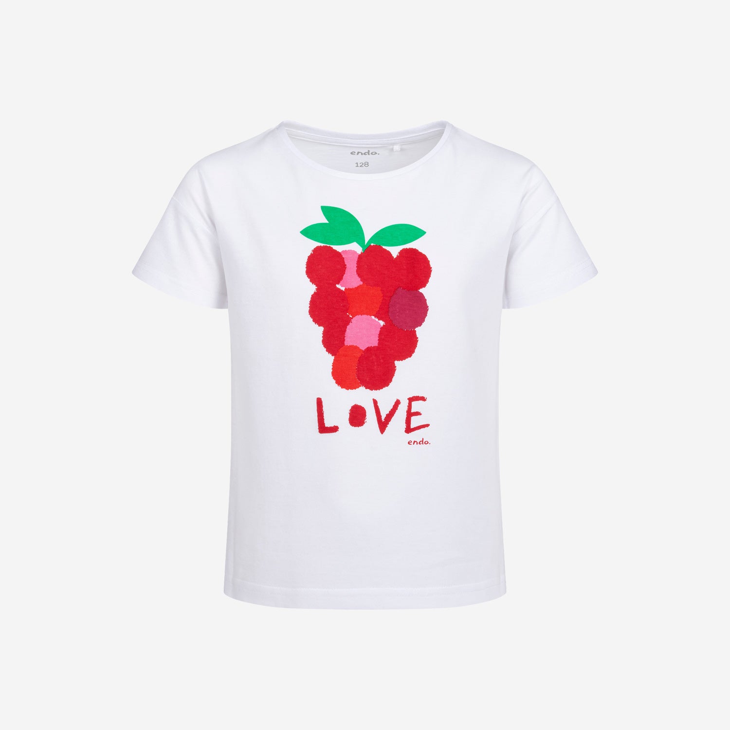 T-shirt z krótkim rękawem dla dziewczynki, z maliną, biały 3-8 lat