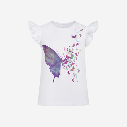T-shirt z krótkim rękawem dla dziewczynki, z motylem 3-8 lat