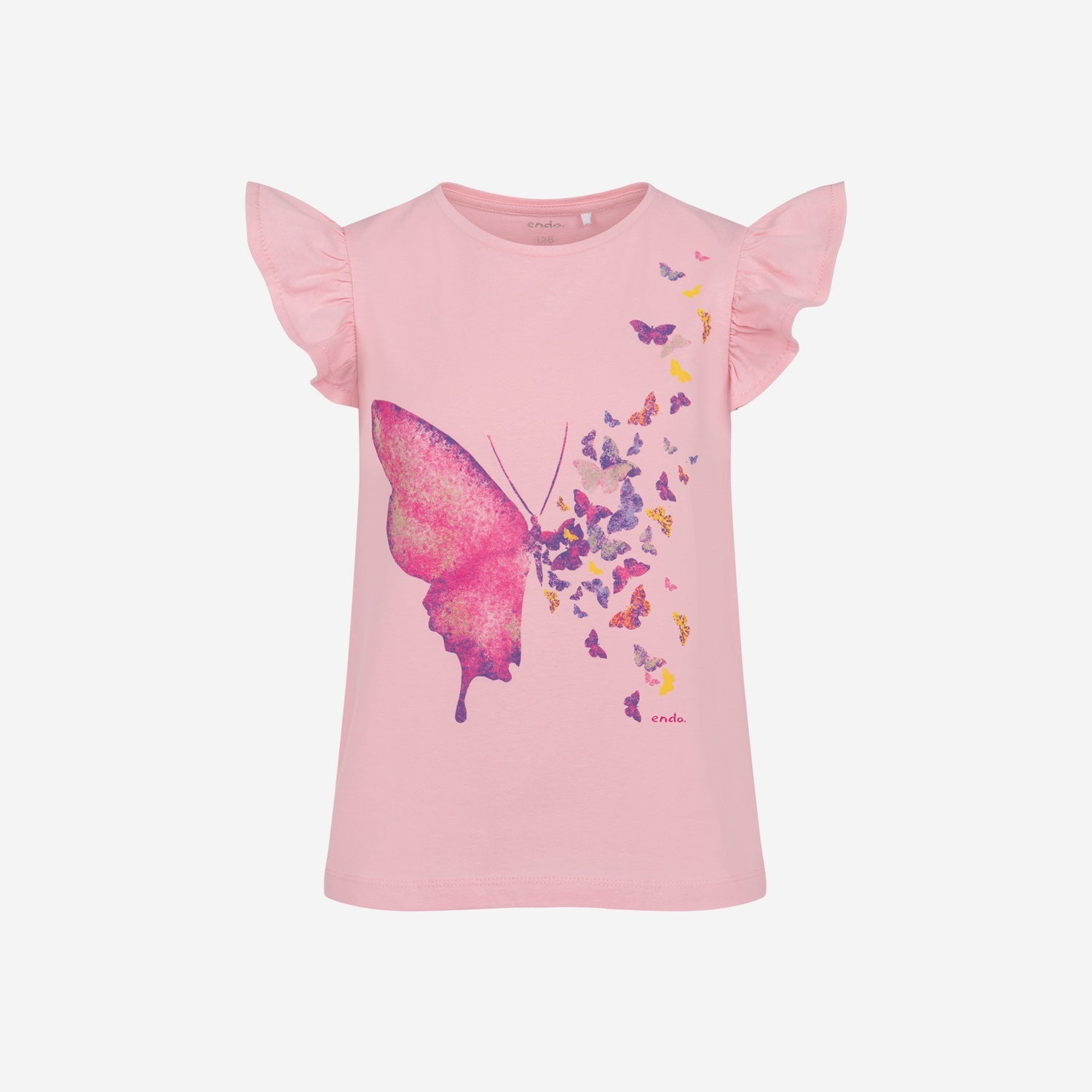 T-shirt z krótkim rękawem dla dziewczynki, z motylem 3-8 lat, Pastelowy róż