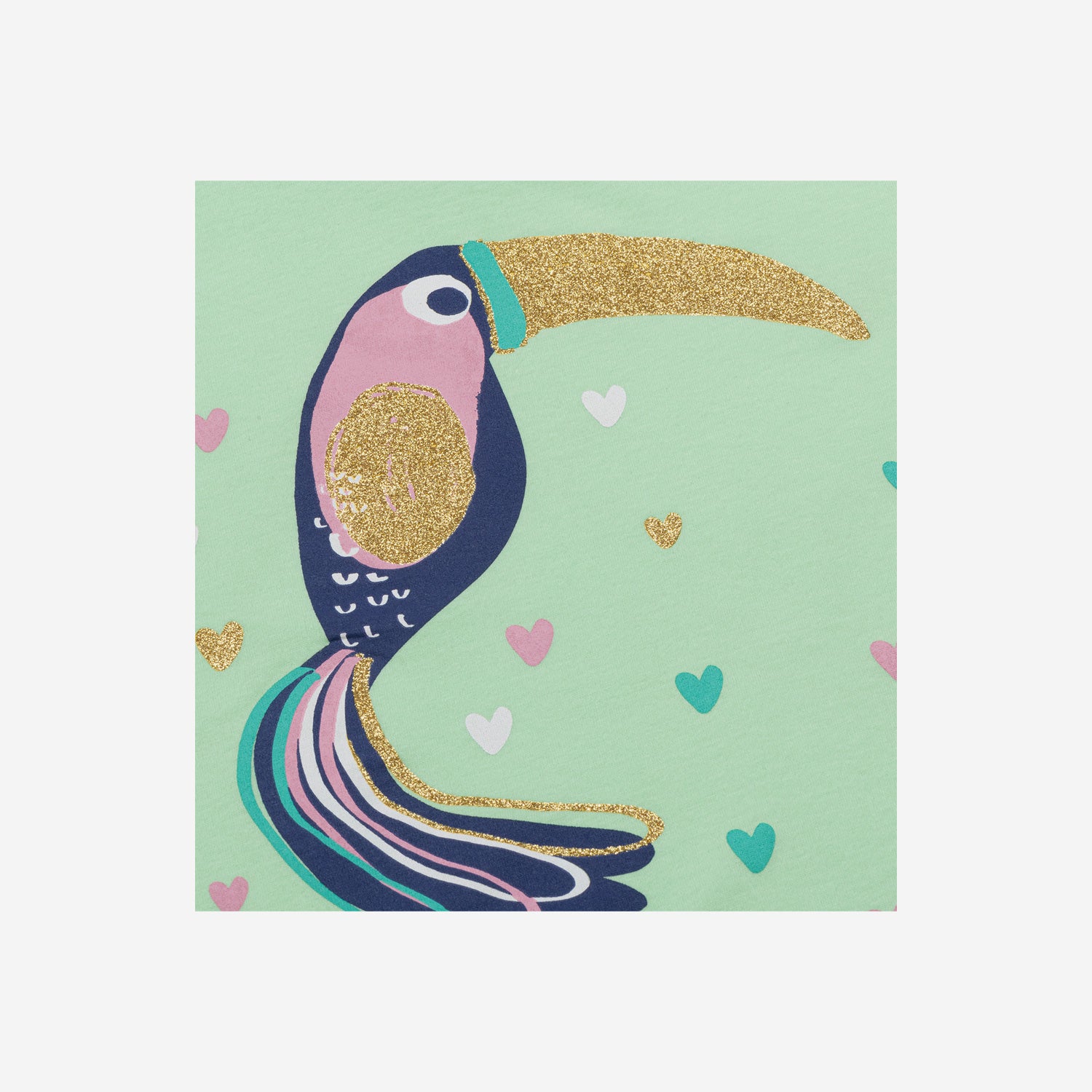 Short-sleeved T-shirt for girls, with a toucan, green, 9-13 years old