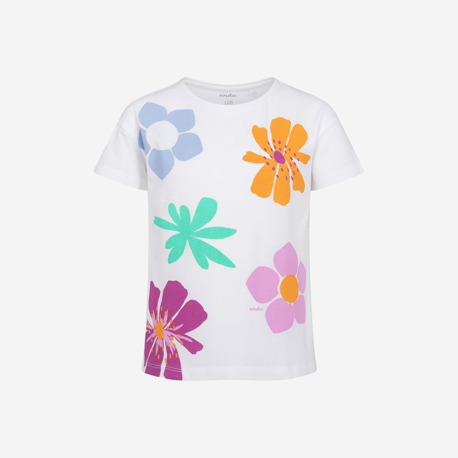 T-shirt z krótkim rękawem dla dziewczynki, z kwiatkami, biały 3-8 lat