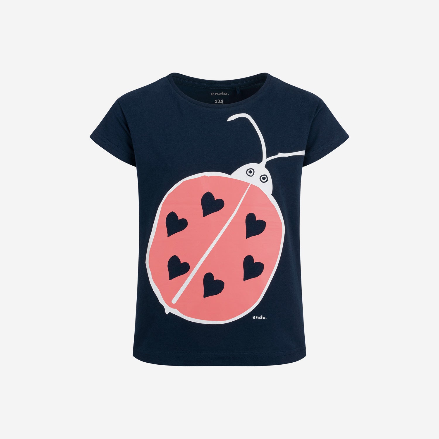 Short-sleeved T-shirt for girls, with a ladybug, navy blue, 3-8 years old