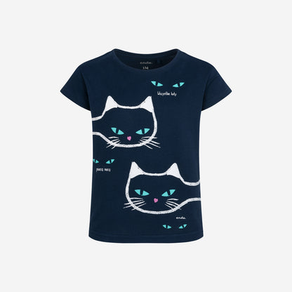 T-shirt z krótkim rękawem dla dziewczynki, z kotami 9-13 lat