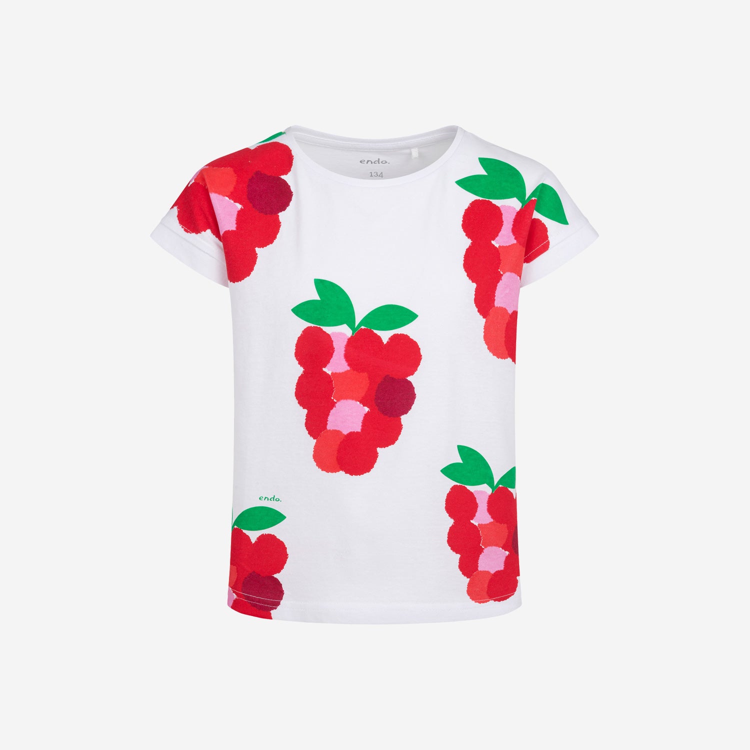 T-shirt z krótkim rękawem dla dziewczynki, z malinami, biały 9-13 lat