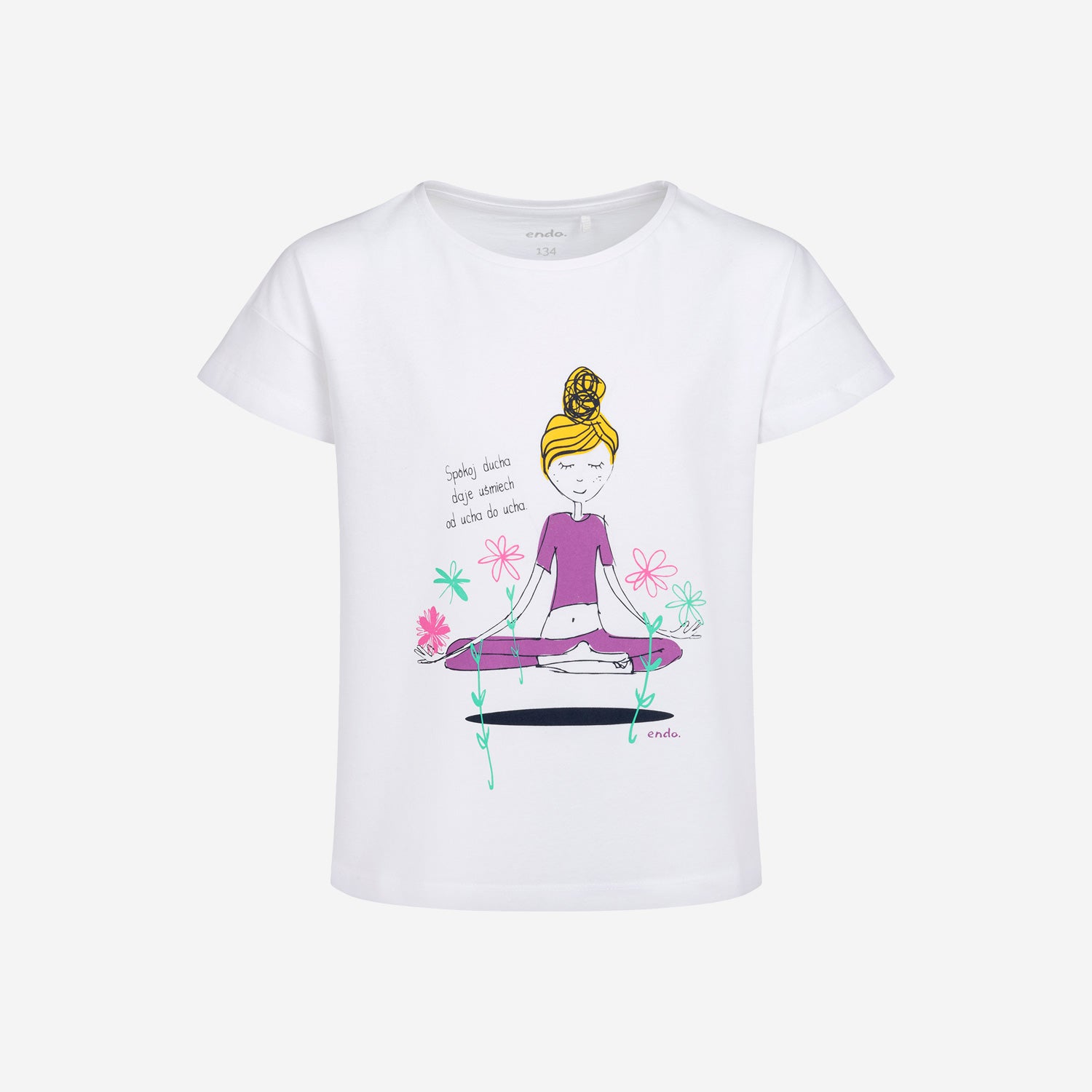 T-shirt z krótkim rękawem dla dziewczynki, z jogą, biały 9-13 lat