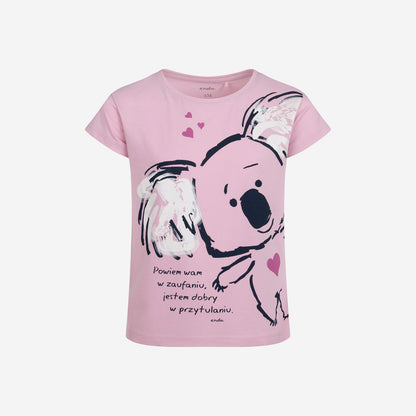 Girls' short-sleeved koala bear t-shirt, pink, 9-13 years old