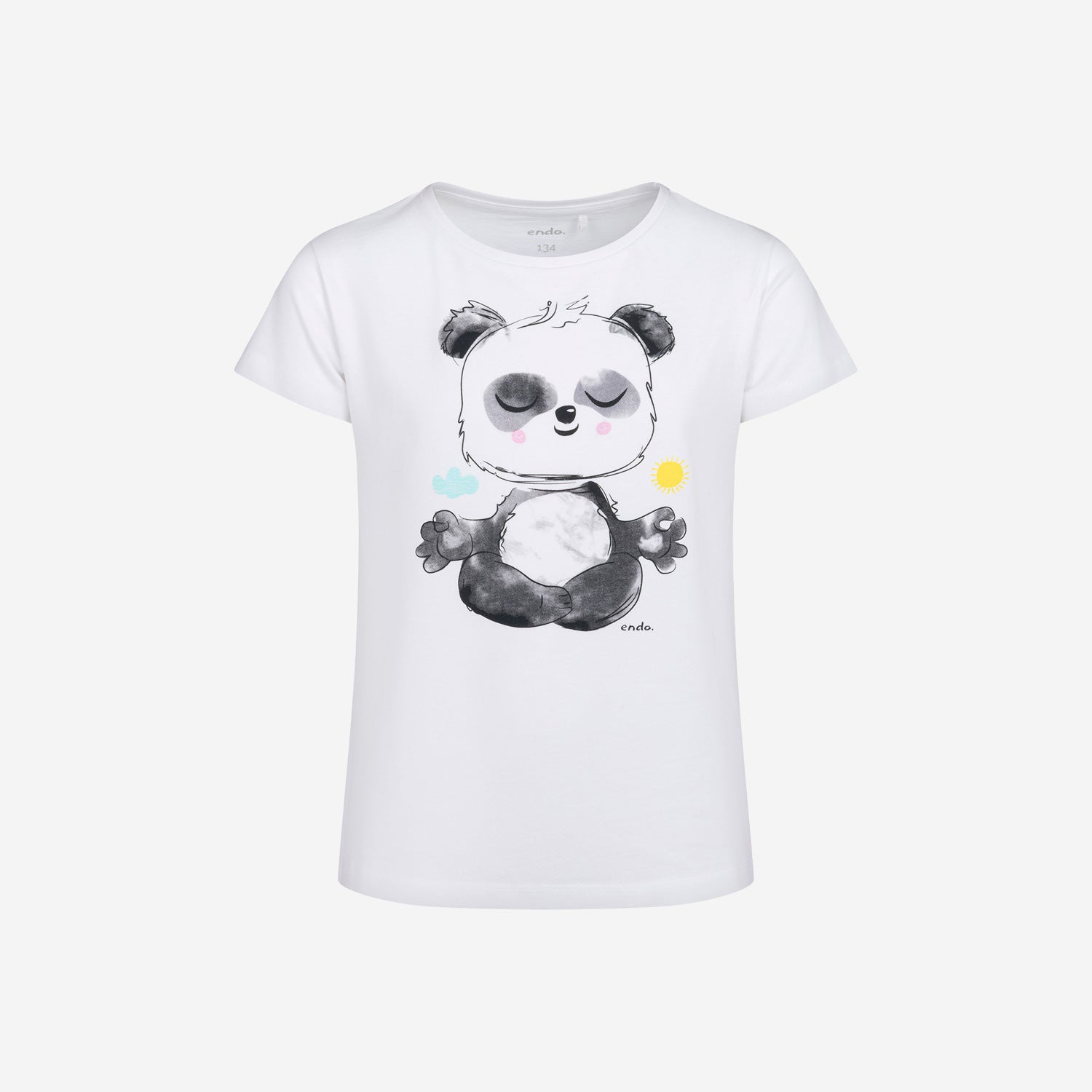T-shirt z krótkim rękawem dla dziewczynki, z pandą, biały 9-13 lat