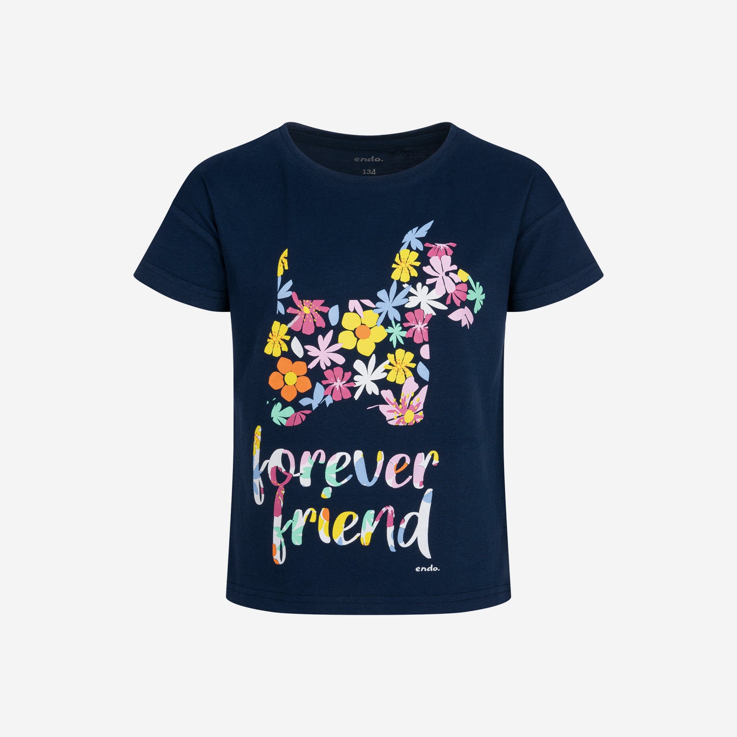 T-shirt z krótkim rękawem dla dziewczynki, z motywem kwiatowym, granatowy 3-8 lat