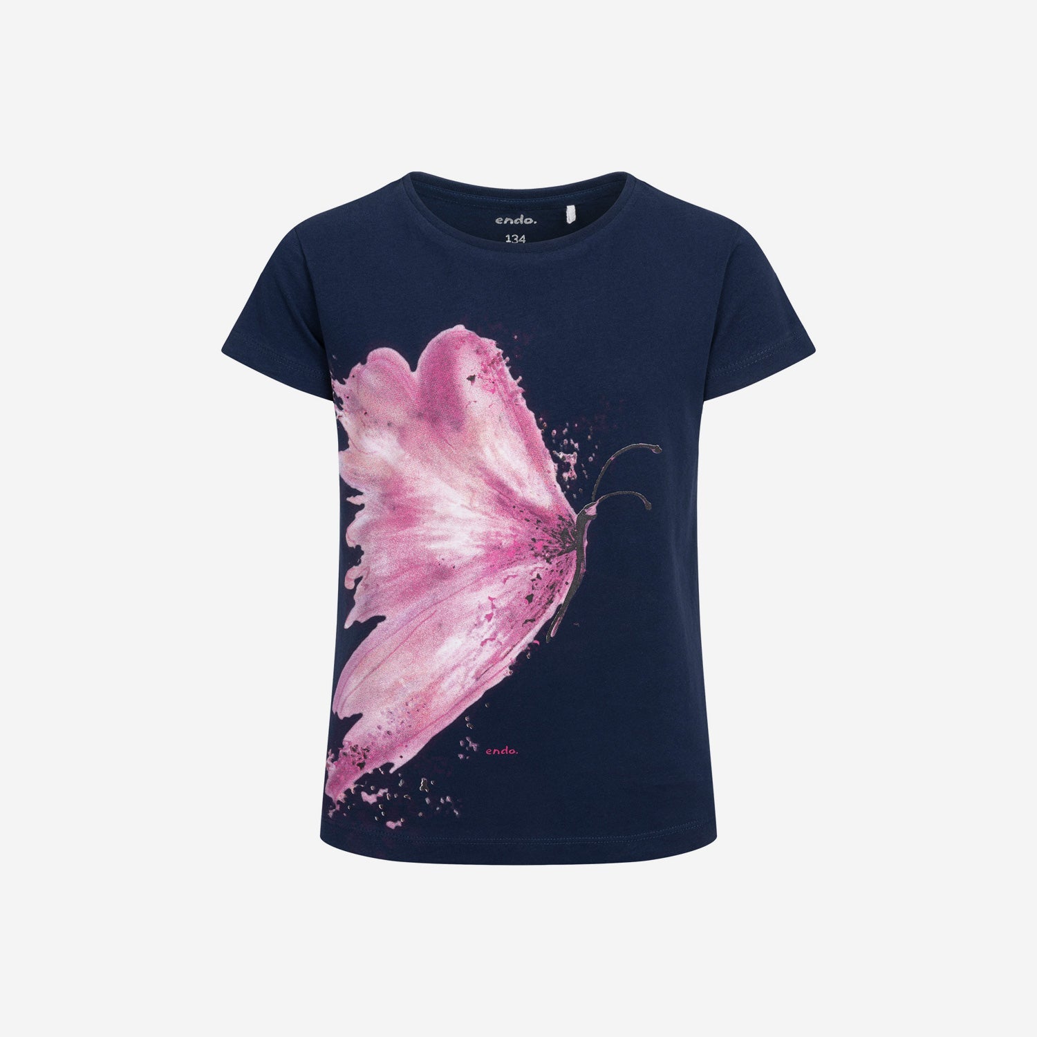 T-shirt z krótkim rękawem dla dziewczynki, z motylem 9-13 lat, Ciemnoniebieski