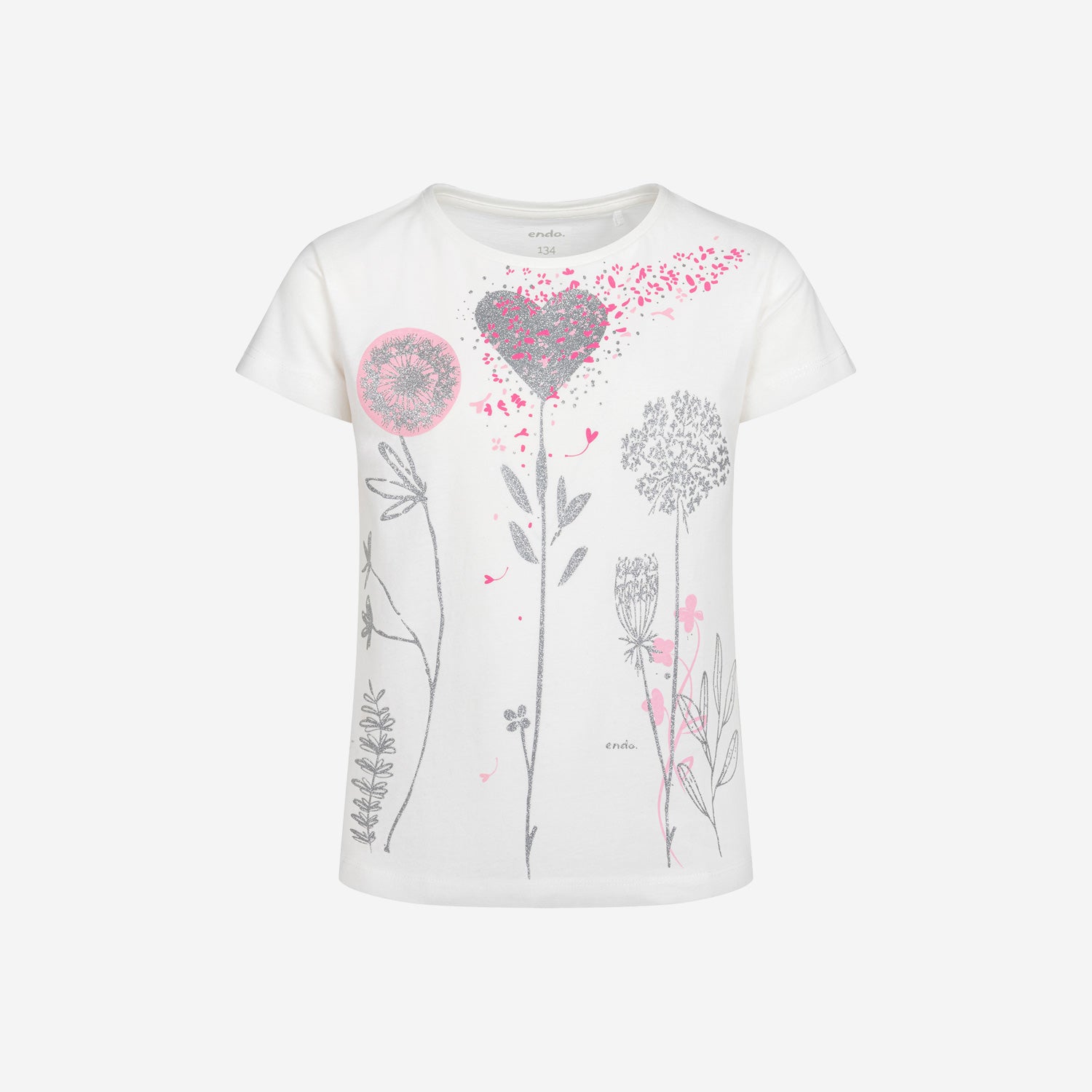 T-shirt z krótkim rękawem dla dziewczynki, z motywem kwiatowym, biały 9-13 lat