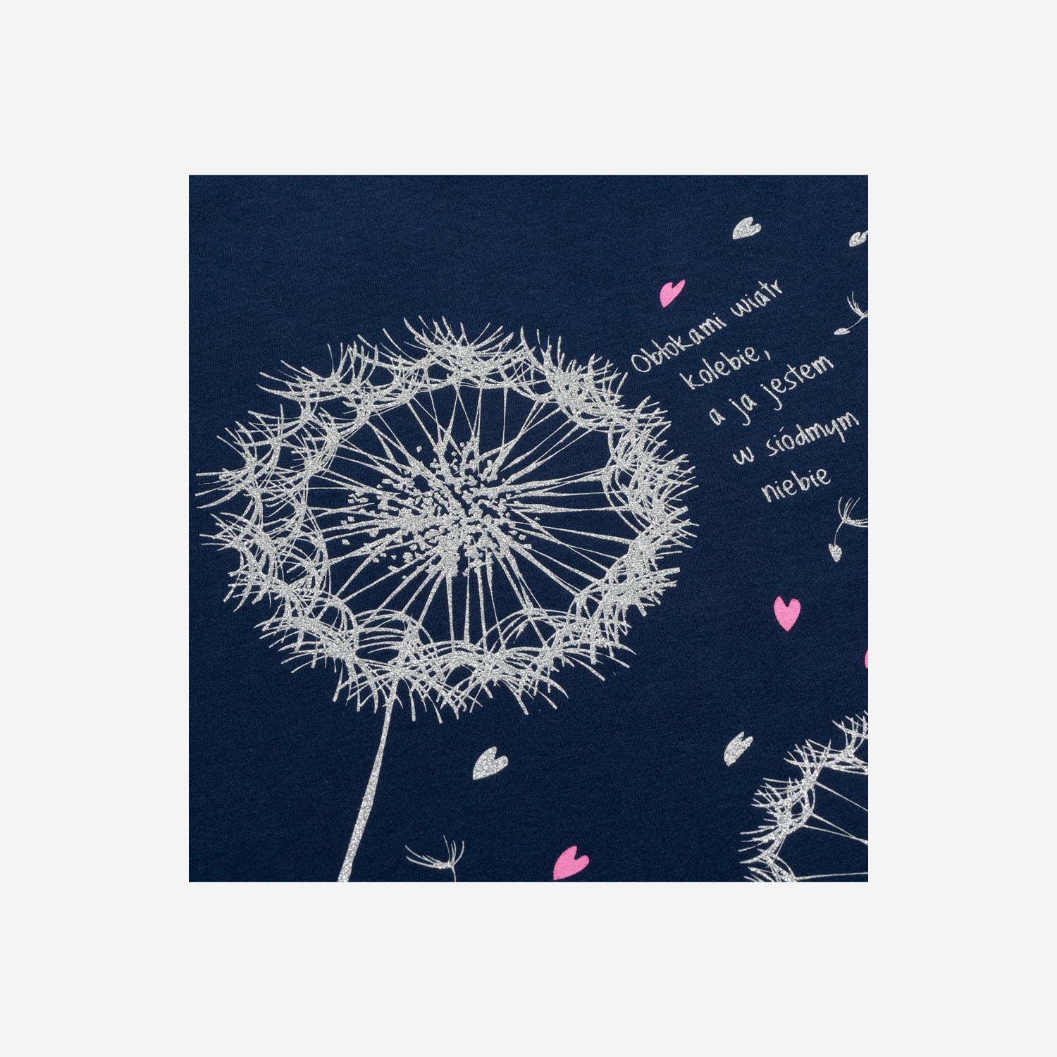 Short-sleeved t-shirt for girls, with dandelions, navy blue, 9-13 years old