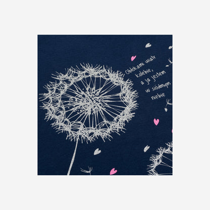 Short-sleeved t-shirt for girls, with dandelions, navy blue, 9-13 years old