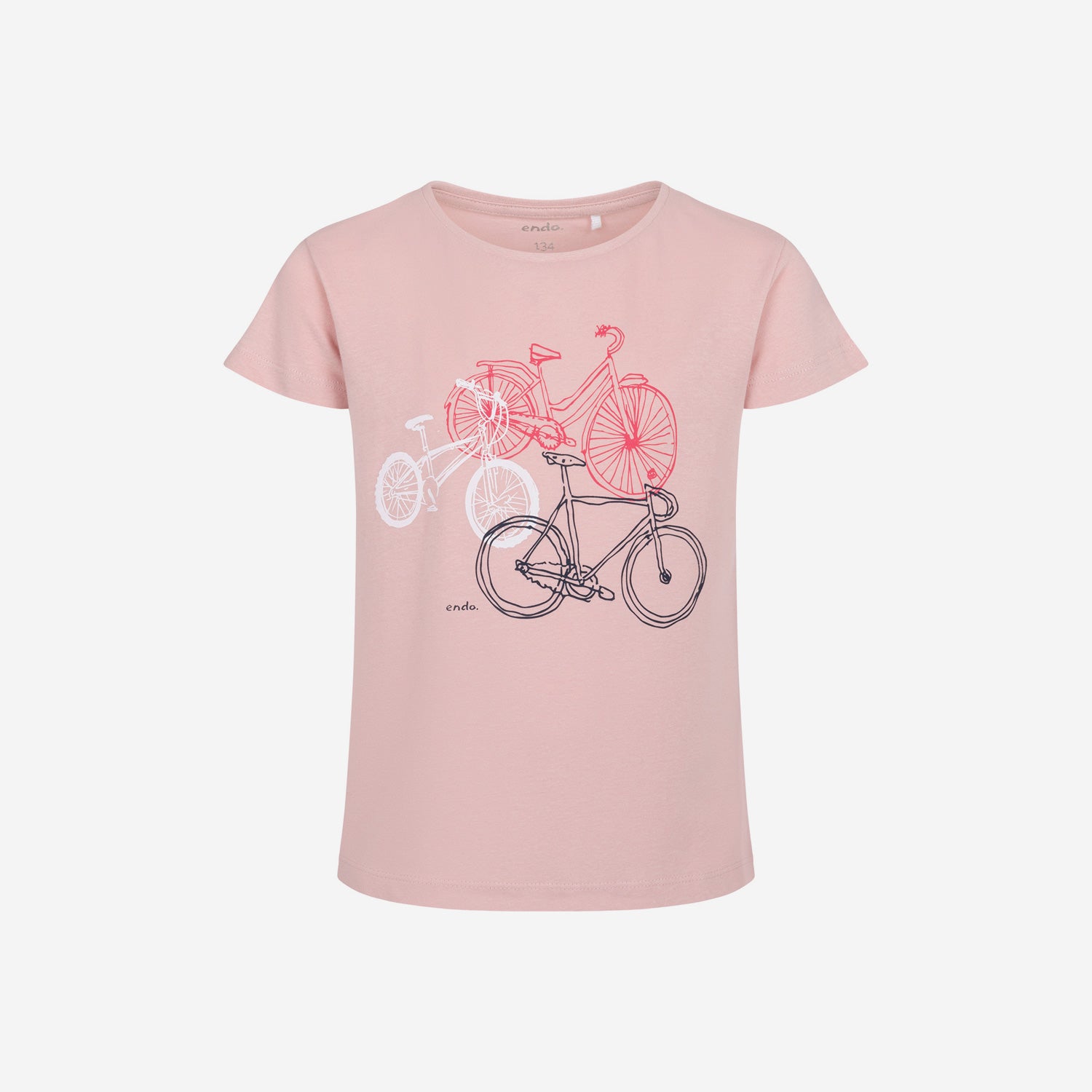 Short-sleeved T-shirt for girls with a bicycle motif, pink, 9-13 years old