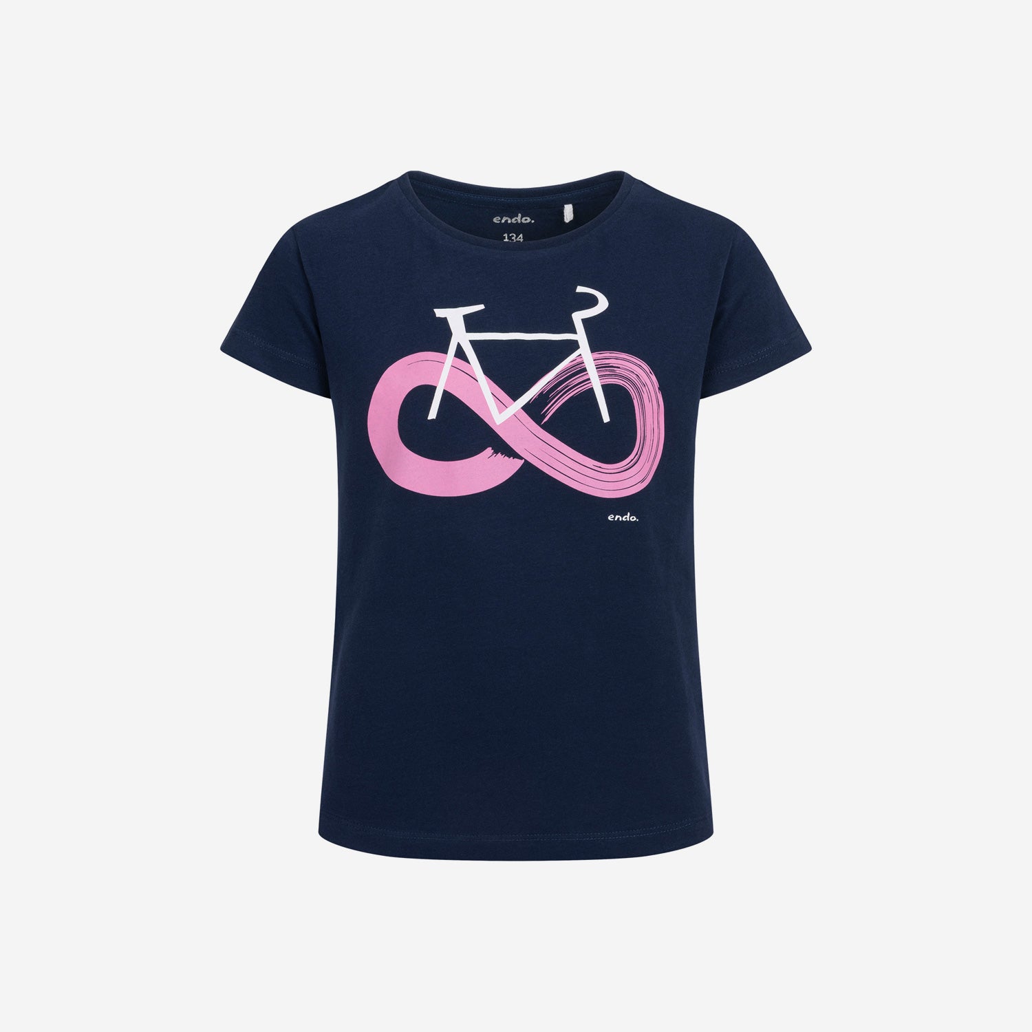 T-shirt z krótkim rękawem dla dziewczynki, z motywem rowerowym, granatowy 9-13 lat