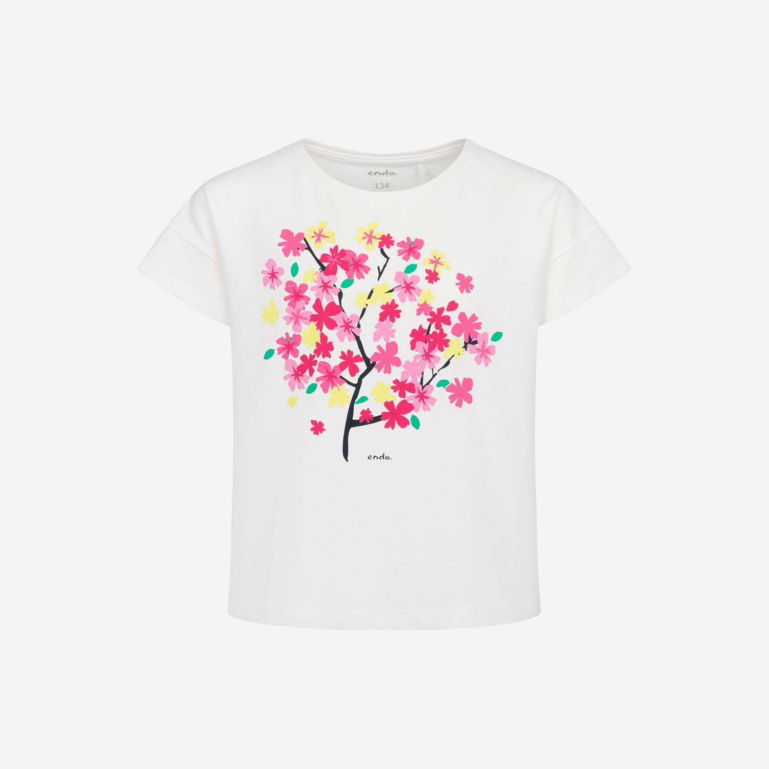 T-shirt z krótkim rękawem dla dziewczynki, z kwiatkami, biały 9-13 lat